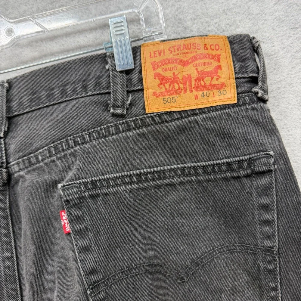 Levis‎ 505 Regular Fit Jeans Mens 40x28* Black Denim Pants Faded Straight Work
